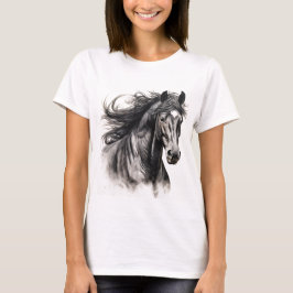 T-Shirt med Striking Black Horse för kvinnor