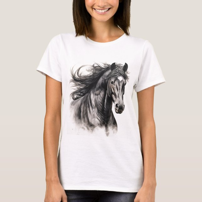T-Shirt med Striking Black Horse för kvinnor (Framsida)