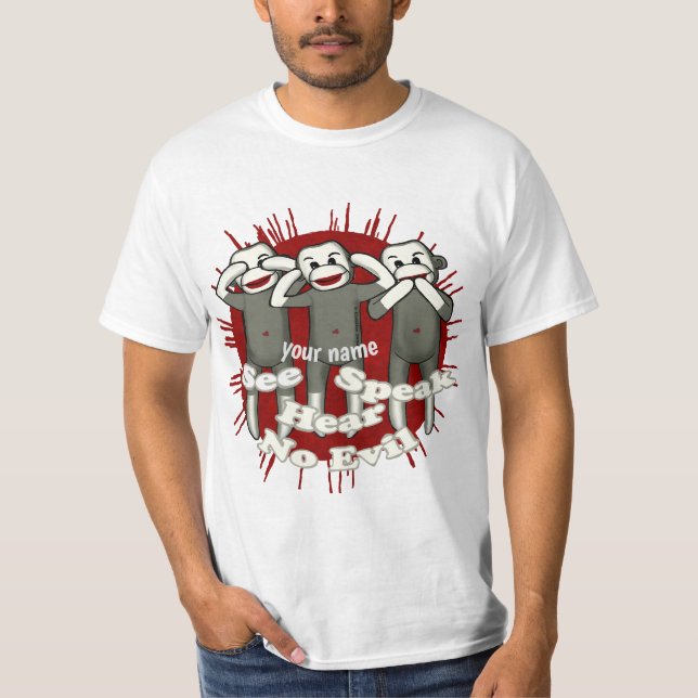 T-shirt med strumpmonkey 'Tala inte om det onda' (Framsida)