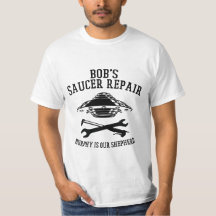 T-Shirt med svarta Bob Saucer Repair logotyp