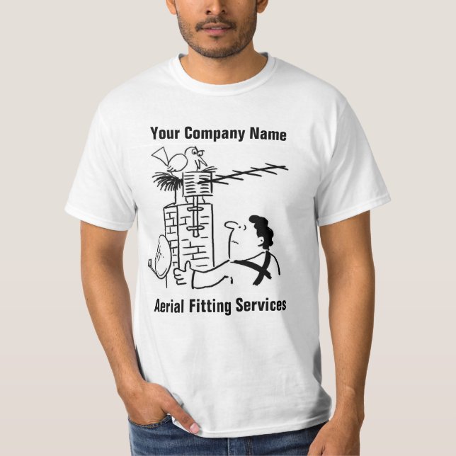 T-Shirt med Tecknad Bild för Antenninstallatörer (Framsida)