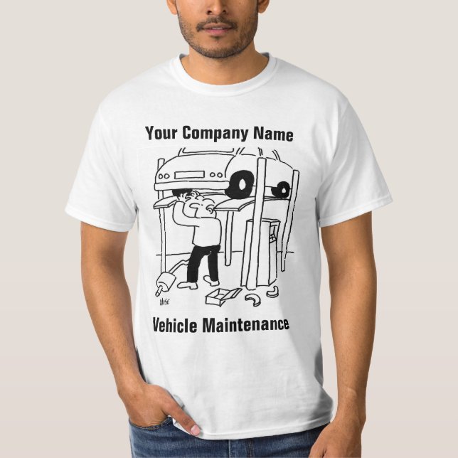T-shirt med tecknad bild för fordonsunderhåll (Framsida)