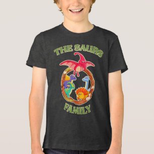 T-shirt med tecknad dinosauriefamilj för pojkar oc