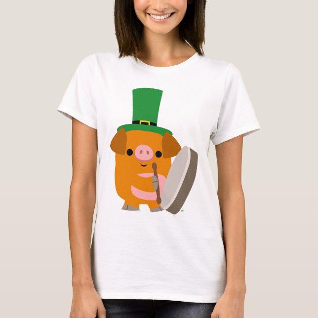 T-shirt med tecknad gris som spelar bodhran på St. (Framsida)