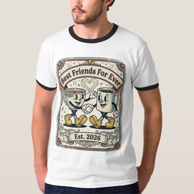 T-shirt med tecknade bästa vänner för evigt (Framsida)