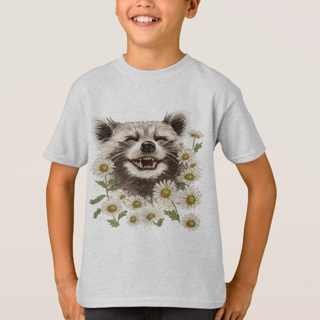 T-shirt med texten "Raccoon" i lycklig (Framsida)