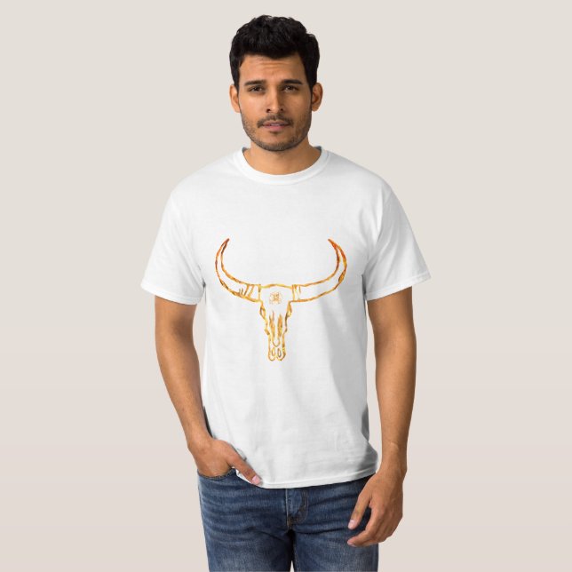 T-shirt med tjur skalle guld värde (Hel framsida)