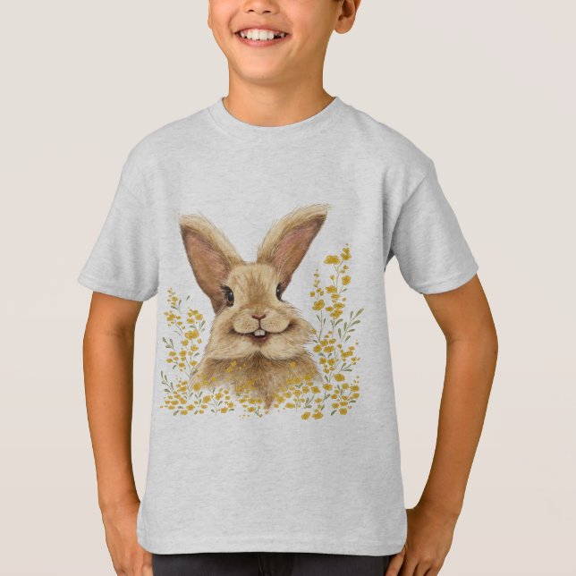 T-shirt med tryckt Lycklig Bunny i Golden Tone (Framsida)