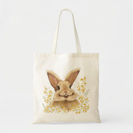 T-shirt med tryckt Lycklig Bunny i Golden Tone Tygkasse