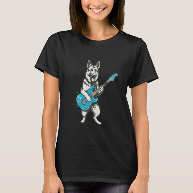 T-shirt med tysk schäferhund som spelar gitarr - R (Framsida)