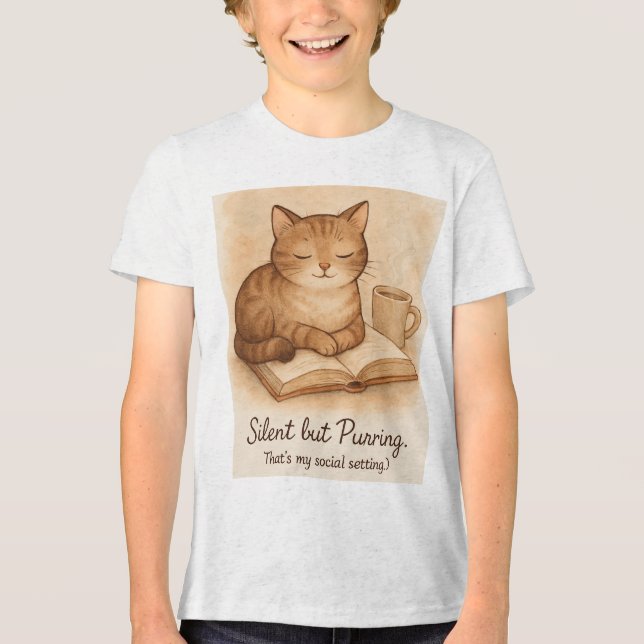 T-shirt med tyst men spinnande katt (Framsida)
