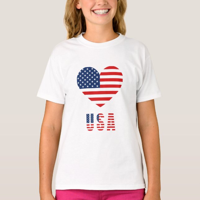T-Shirt med USA flagga Heart Design (Framsida)