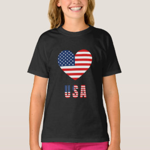 T-Shirt med USA flagga Heart Design