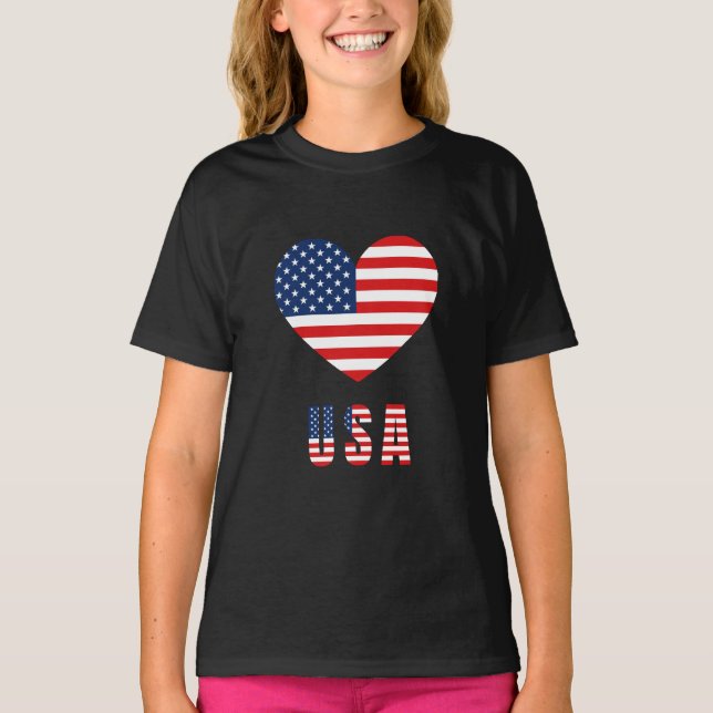 T-Shirt med USA flagga Heart Design (Framsida)
