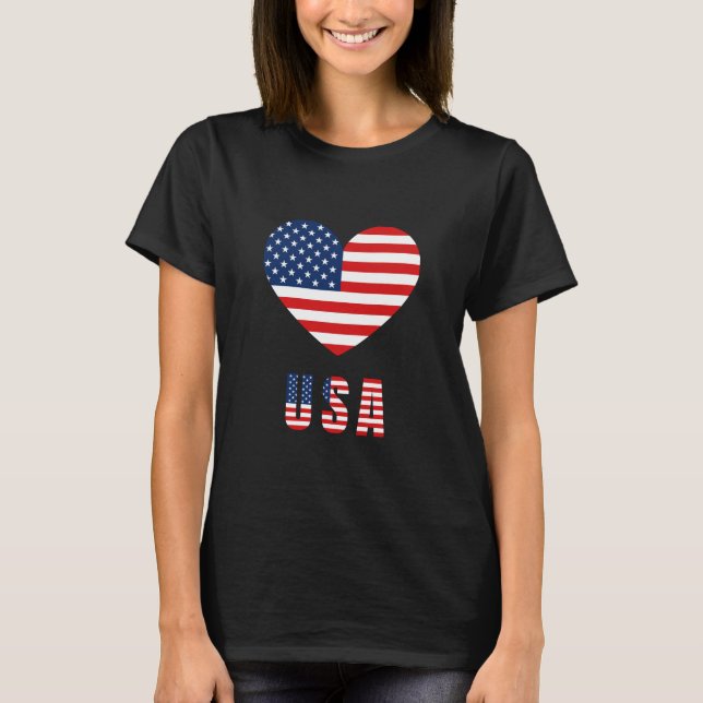 T-Shirt med USA flagga Heart Design (Framsida)