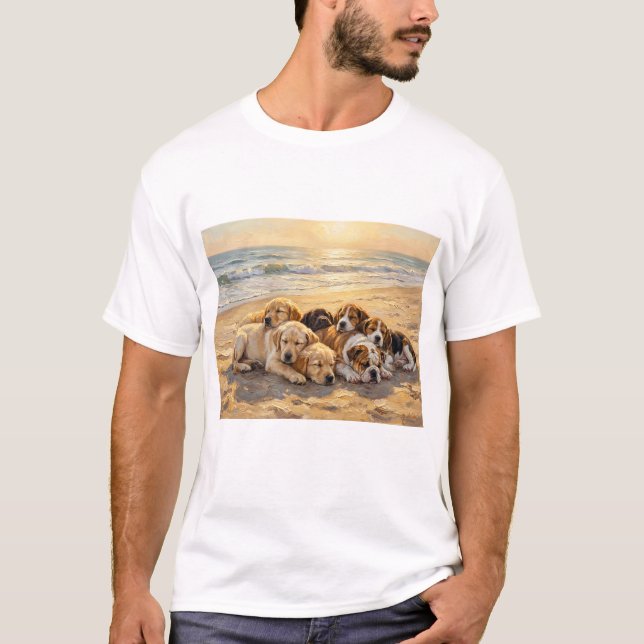 T-shirt med valpar på stranden (Framsida)