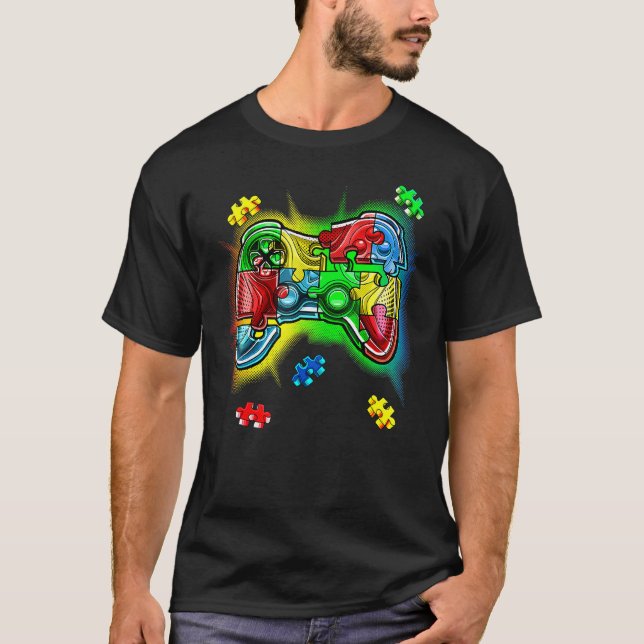 T-shirt med videospelskontroll och pusselbit för a (Framsida)
