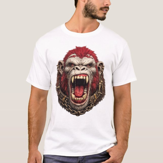 T-shirt med vild gorilla-huvud – stark djurdesign (Framsida)