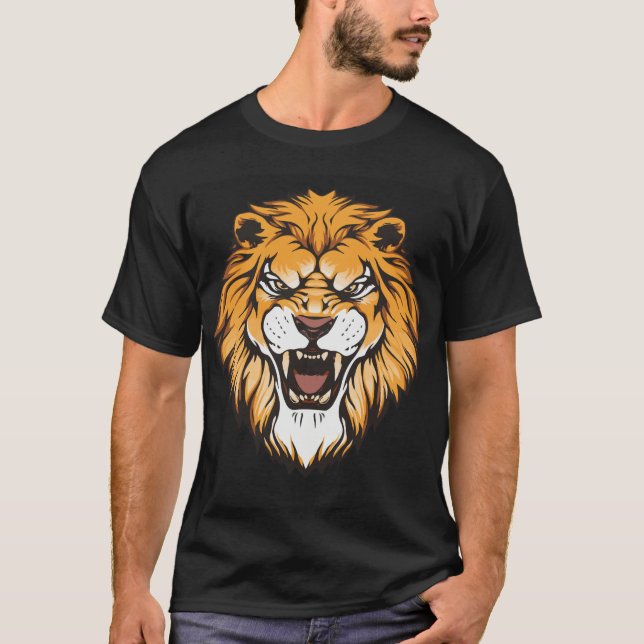 T-shirt med vild grafisk lejon-design (Framsida)
