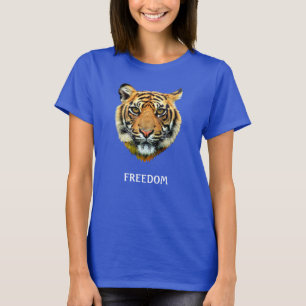 T-shirt med vild tiger-ansikte och kalligrafi