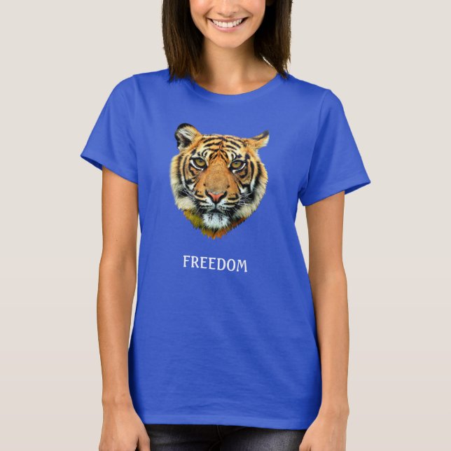 T-shirt med vild tiger-ansikte och kalligrafi (Framsida)