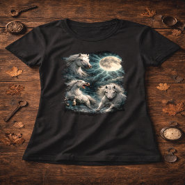 T-shirt med vilda hästar och måne