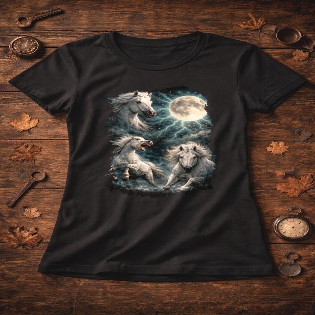 T-shirt med vilda hästar och måne (Skapare uppladdad)