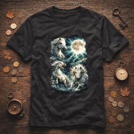 T-shirt med vilda hästar och måne