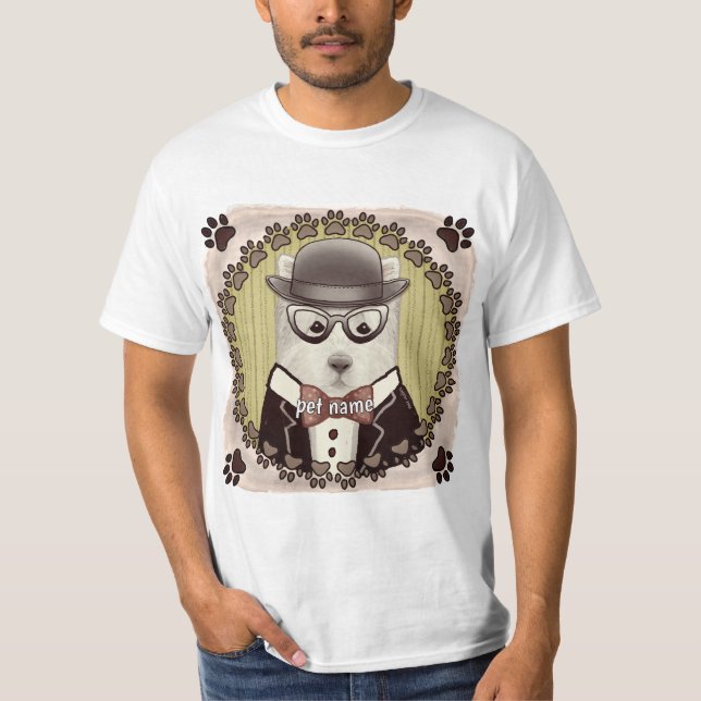 T-shirt med West Highland Terrier som bär glasögon (Framsida)