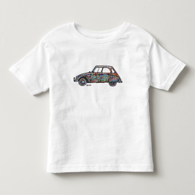 T-shirt met opdruk van gebloemde Citroen Dyane (Framsida)