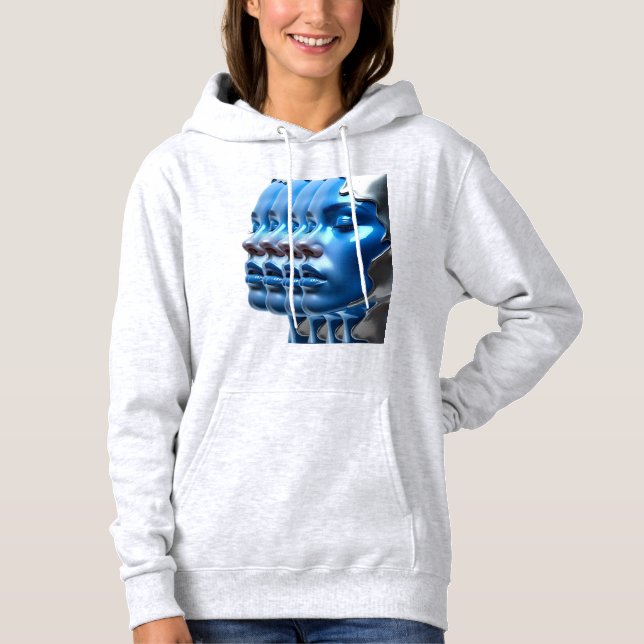 T-Shirt Metallisk Blå Multi Ansikte Illusionskonst (Framsida)