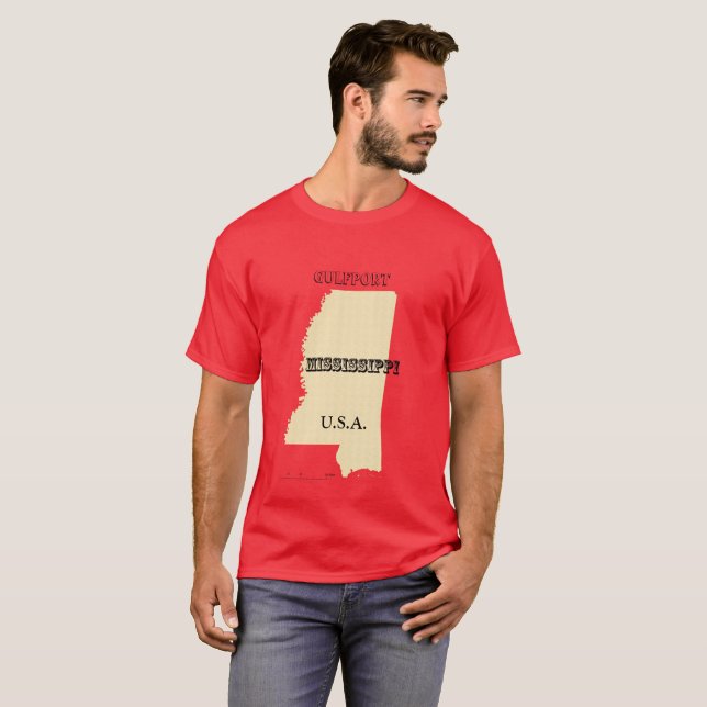 T-shirt - Mississippi Karta med City (Hel framsida)