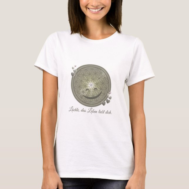 T-Shirt mit Blume des Lebens & Blüten, Grün, Herz (Framsida)