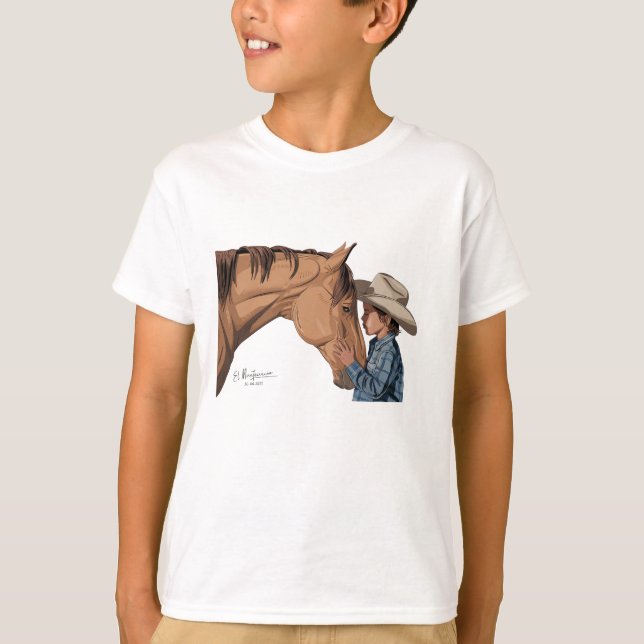 T-shirt mit Pferd und Jungen-Motiv (Framsida)