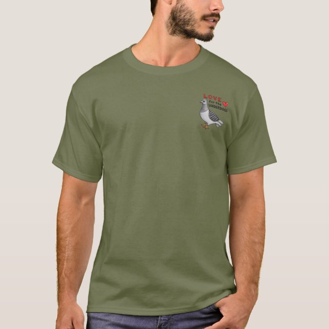 T-Shirt mit Taube "Love for the Underdogs" (Framsida)