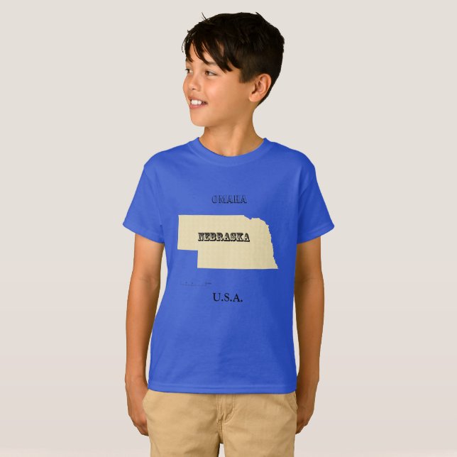 T-shirt - Nebraska Karta med Stad (Hel framsida)