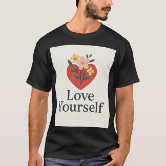 T-shirt noir "Love Yourself" avec motif cœur et fl