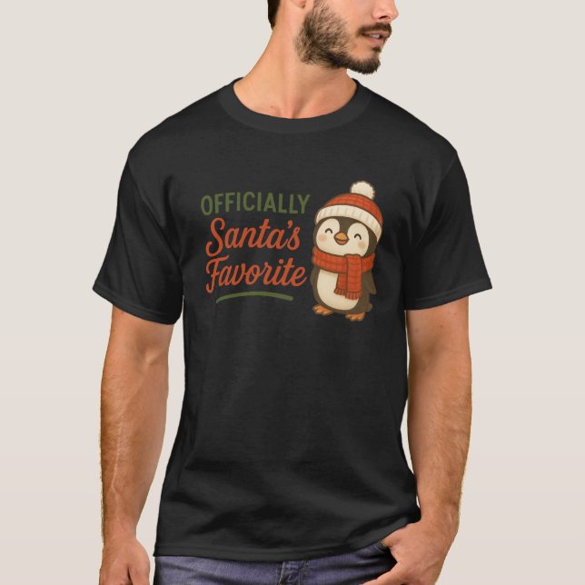 T-Shirt Officiellt Santa's Favorit (Pingvin) (Framsida)