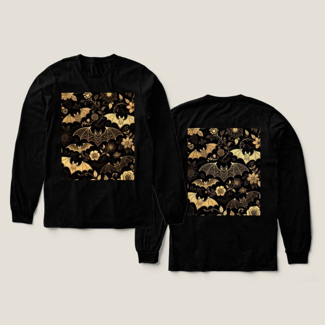 t-shirt pattern with golden bats (Design framsida och baksida)