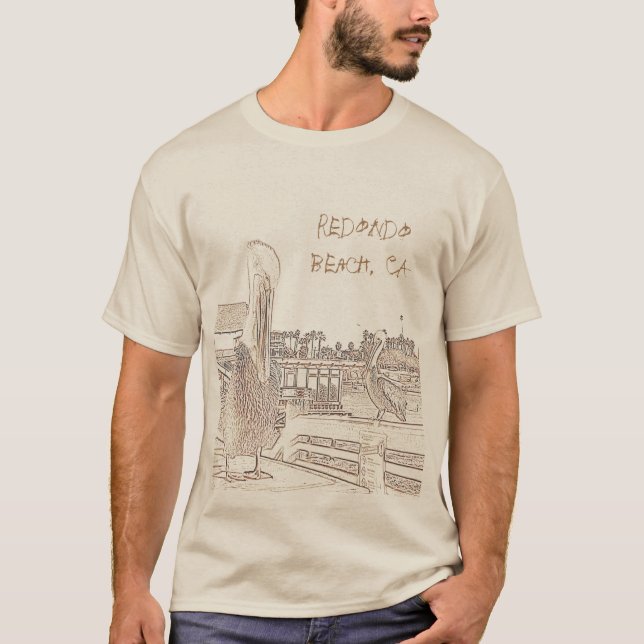 T-Shirt - Pelicans på Pier med plats (Framsida)