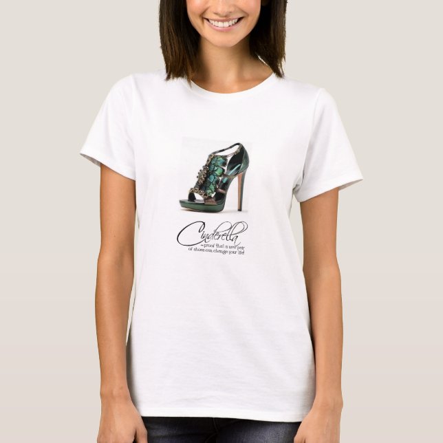 T-Shirt Princess Cinderella Peacock Shoes Quote (Framsida)