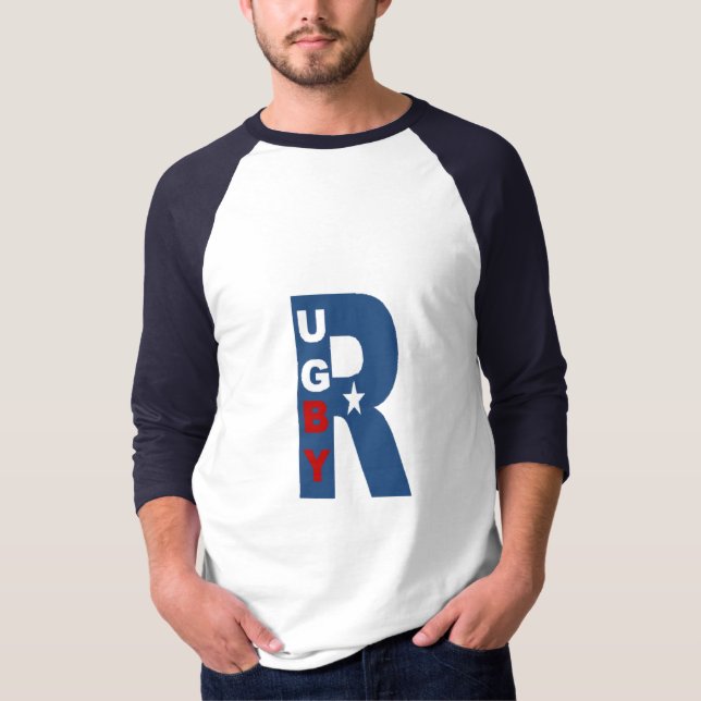 T-shirt raglan blanc marine  RUGBY  USA (Framsida)