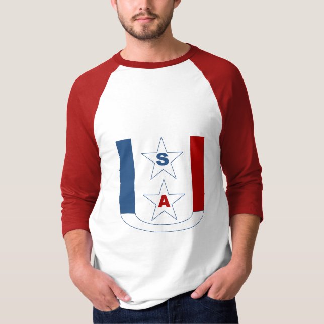 T-shirt raglan blanc rouge DESIGN USA (Framsida)