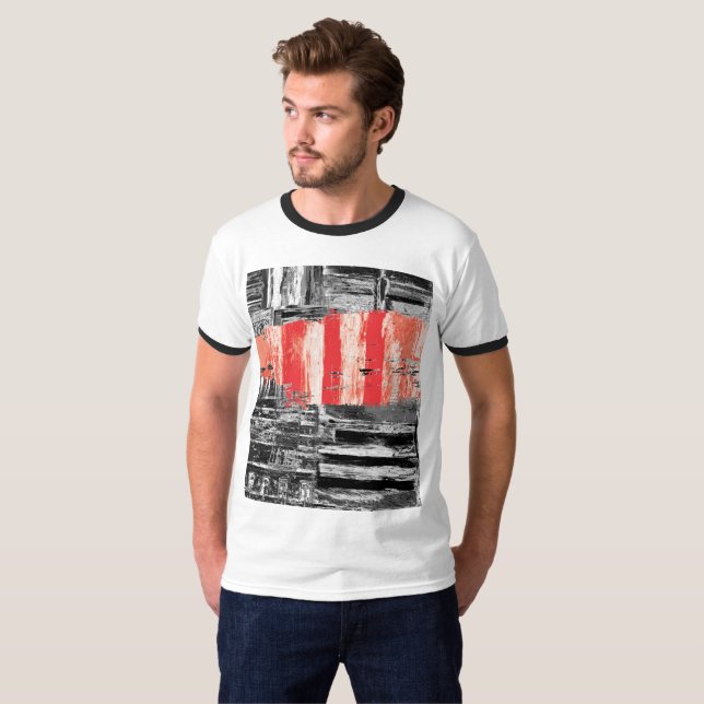 T-Shirt – Red Pulse Abstract Design (Hel framsida)