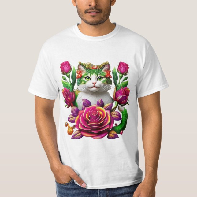  T-Shirt Royal Floral Katt Konst (Framsida)