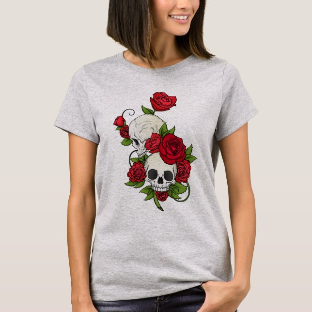 T-Shirt Skull-blommor (Framsida)