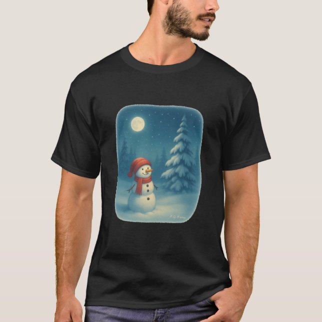 T-Shirt Snowman Under the Moon (Framsida)