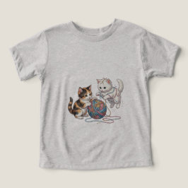 T-Shirt Söt Lekfulla Katter med Garnboll T-S