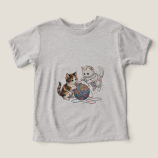 T-Shirt Söt Lekfulla Katter med Garnboll T-S