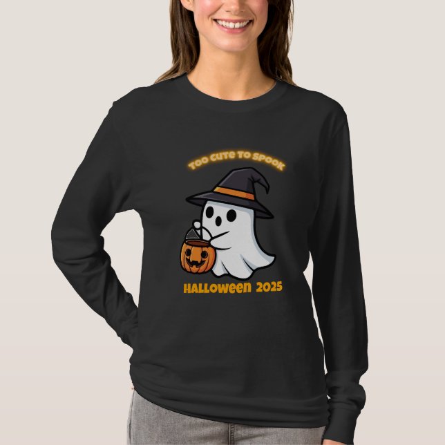 T-Shirt Söt Spöke | Minimalistisk Kawaii Spöke Hej (Framsida)
